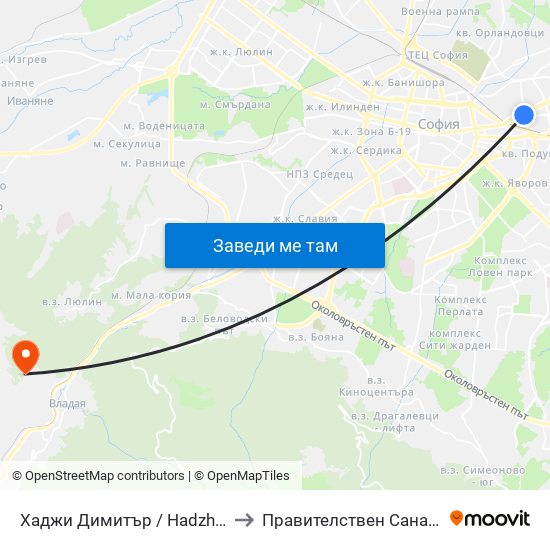 Хаджи Димитър / Hadzhi Dimitar to Правителствен Санаториум map