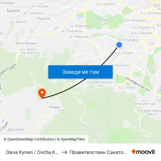 Овча Купел / Ovcha Kupel to Правителствен Санаториум map