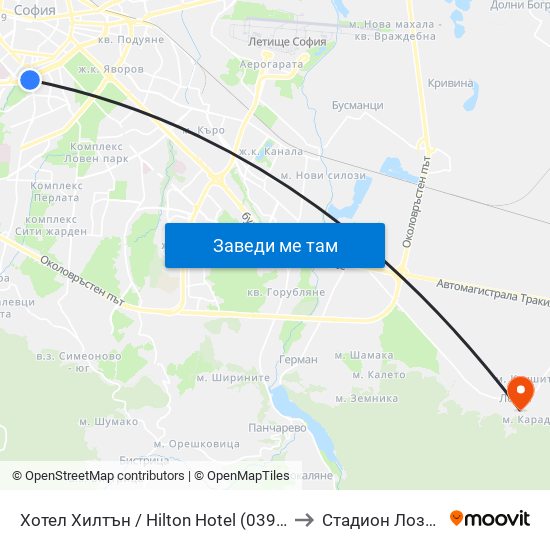 Хотел Хилтън / Hilton Hotel (0397) to Стадион Лозен map