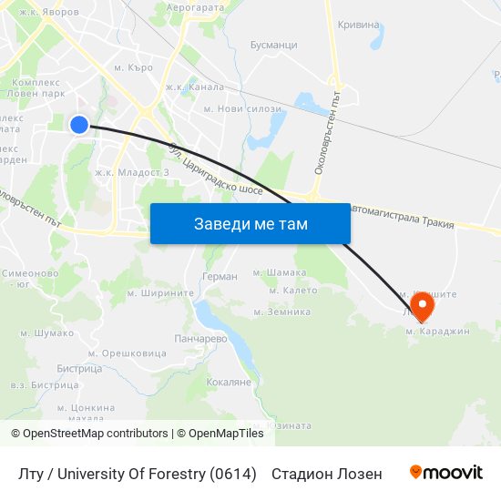 Лту / University Of Forestry (0614) to Стадион Лозен map