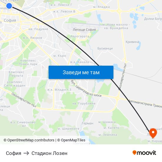 София to Стадион Лозен map