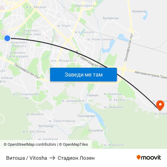 Витоша / Vitosha to Стадион Лозен map