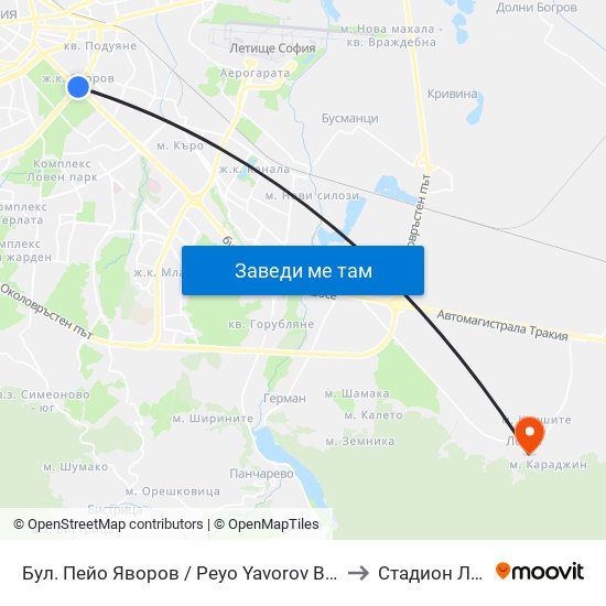 Бул. Пейо Яворов / Peyo Yavorov Blvd. (0073) to Стадион Лозен map