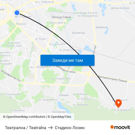 Театрална / Teatralna to Стадион Лозен map
