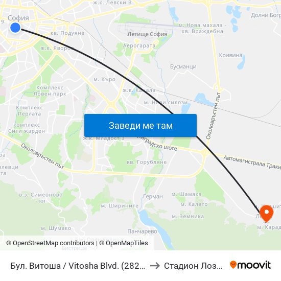 Бул. Витоша / Vitosha Blvd. (2825) to Стадион Лозен map