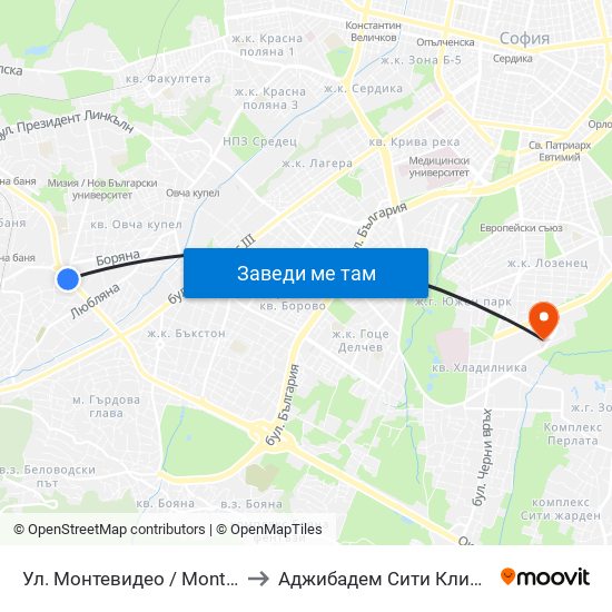 Ул. Монтевидео / Montevideo St. (2050) to Аджибадем Сити Клиник Мбал Токуда map