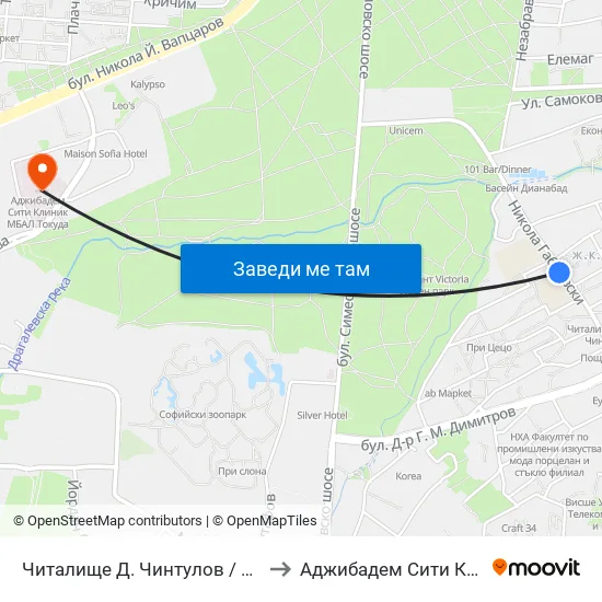 📚 Читалище Д. Чинтулов / D. Chintulov Library (2365) to Аджибадем Сити Клиник Мбал Токуда map