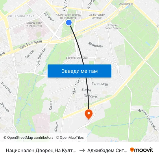 Ⓜ️ Национален Дворец На Културата / National Palace Of Culture (1139) to Аджибадем Сити Клиник Мбал Токуда map