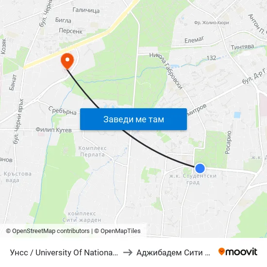 🎓 Унсс / University Of National And World Economy (1692) to Аджибадем Сити Клиник Мбал Токуда map