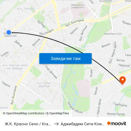 Ⓜ️ Ж.К. Красно Село / Krasno Selo Qr. (0638) to Аджибадем Сити Клиник Мбал Токуда map