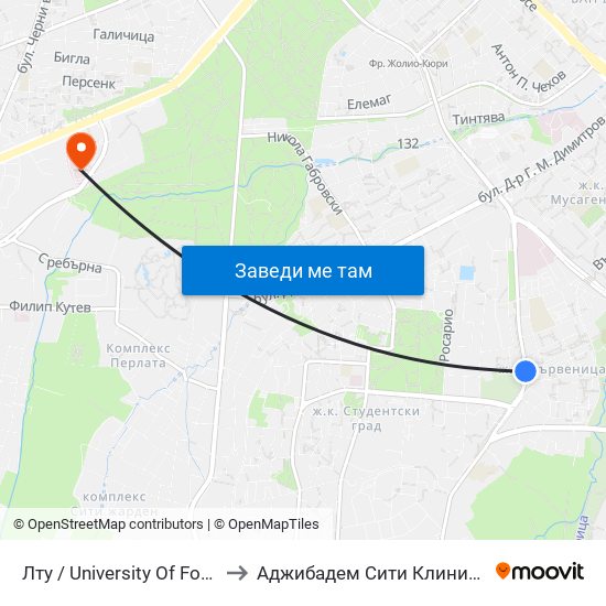 Лту / University Of Forestry (0617) to Аджибадем Сити Клиник Мбал Токуда map