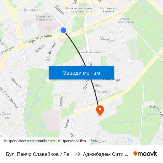 Бул. Пенчо Славейков / Pencho Slaveykov Blvd. (0356) to Аджибадем Сити Клиник Мбал Токуда map