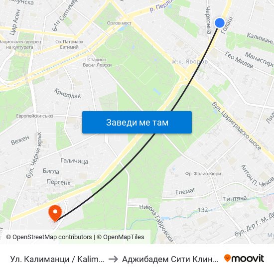 Ул. Калиманци / Kalimantsi St. (1975) to Аджибадем Сити Клиник Мбал Токуда map