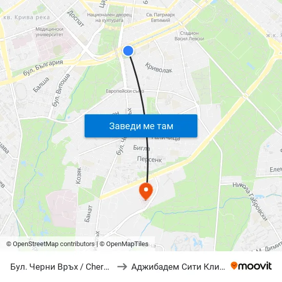 Бул. Черни Връх / Cherni Vrah Blvd. (0398) to Аджибадем Сити Клиник Мбал Токуда map