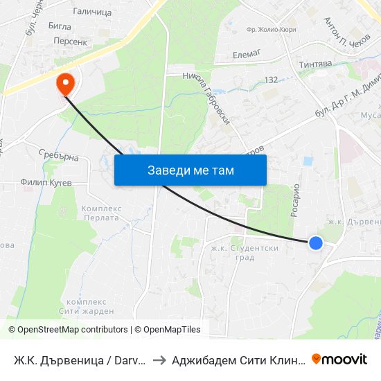 Ж.К. Дървеница / Darvenitsa Qr. (0801) to Аджибадем Сити Клиник Мбал Токуда map