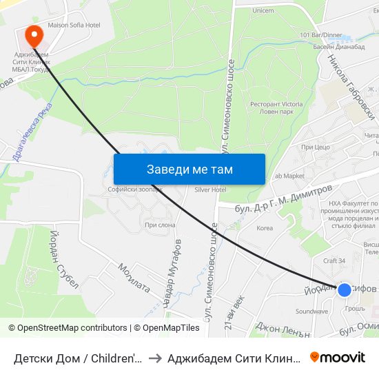 Детски Дом / Children's Home (0530) to Аджибадем Сити Клиник Мбал Токуда map