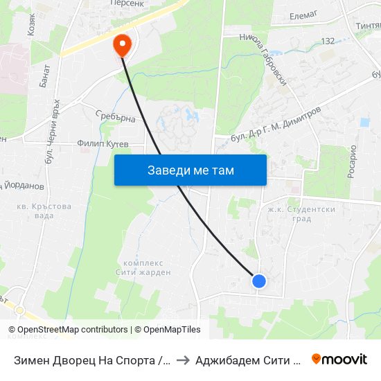 Зимен Дворец На Спорта / Winter Sports Palace (0742) to Аджибадем Сити Клиник Мбал Токуда map