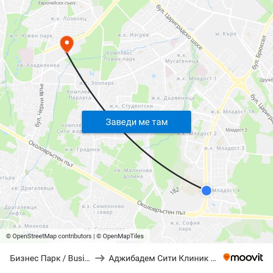 Бизнес Парк / Business Park to Аджибадем Сити Клиник Мбал Токуда map