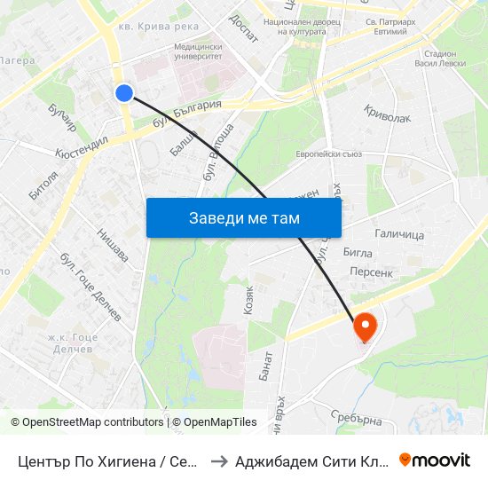 Център По Хигиена / Centre Of Hygiene (2342) to Аджибадем Сити Клиник Мбал Токуда map