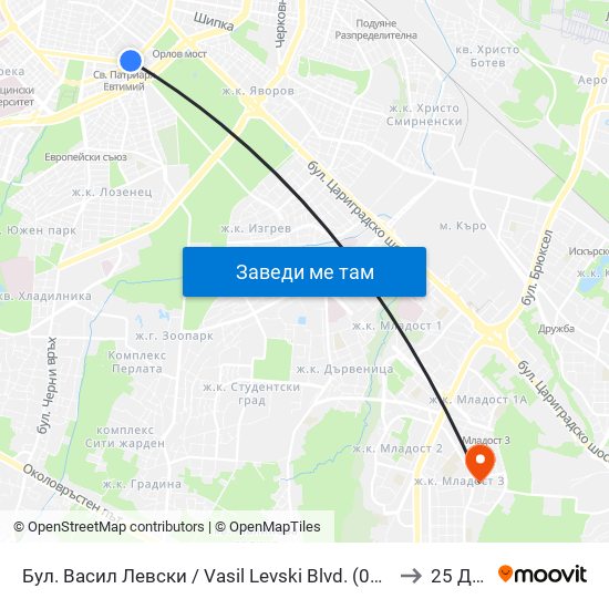 Бул. Васил Левски / Vasil Levski Blvd. (0299) to 25 Дкц map