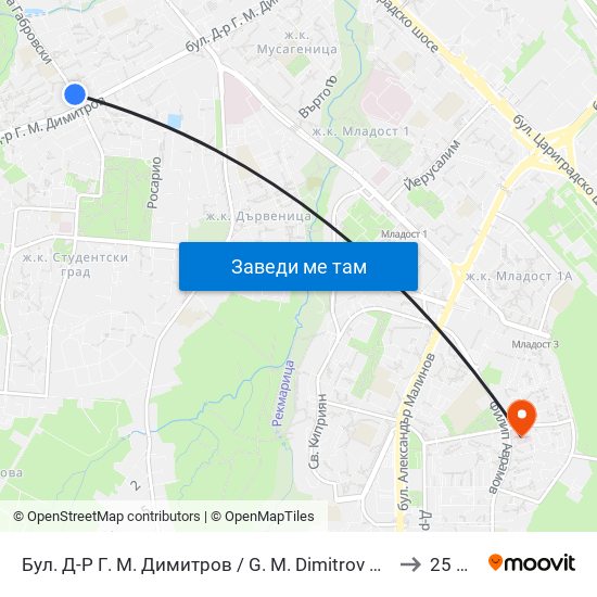Бул. Д-Р Г. М. Димитров / G. M. Dimitrov Blvd. (0317) to 25 Дкц map