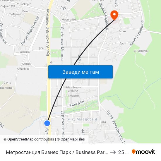 Метростанция Бизнес Парк / Business Park Metro Station (2490) to 25 Дкц map