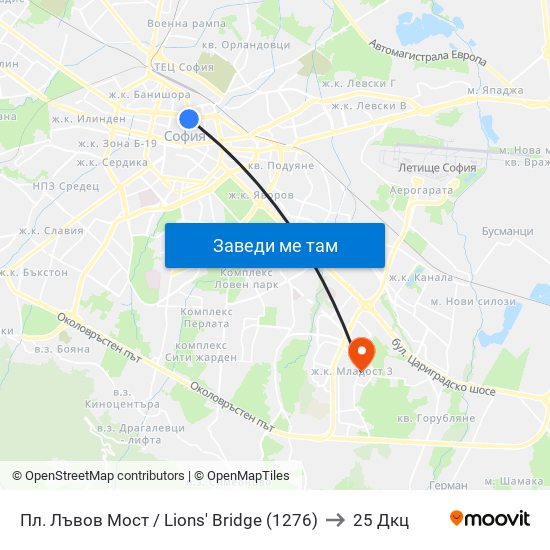 Пл. Лъвов Мост / Lions' Bridge (1276) to 25 Дкц map