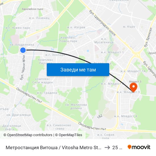 Метростанция Витоша / Vitosha Metro Station (2755) to 25 Дкц map