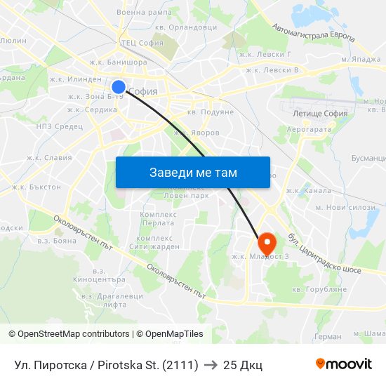 Ул. Пиротска / Pirotska St. (2111) to 25 Дкц map