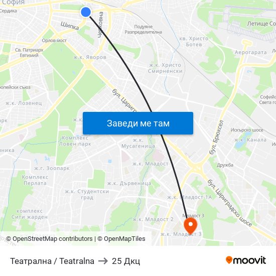 Театрална / Teatralna to 25 Дкц map