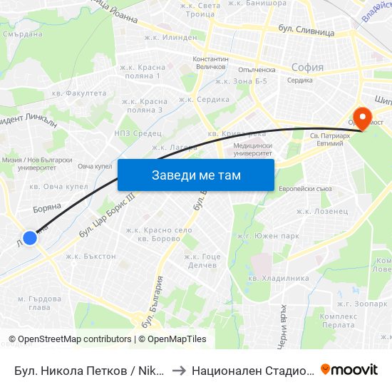 Бул. Никола Петков / Nikola Petkov Blvd. (0350) to Национален Стадион ""Васил Левски"" map