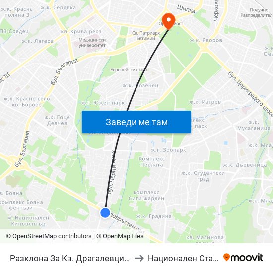 Разклона За Кв. Драгалевци / Fork Road To Dragalevtsi Qr. (1457) to Национален Стадион ""Васил Левски"" map