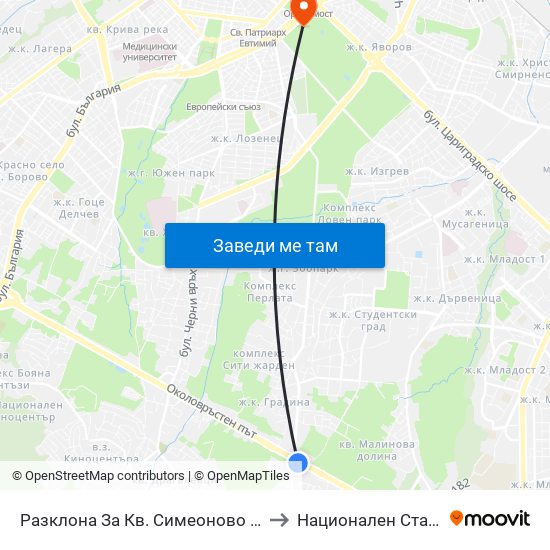 Разклона За Кв. Симеоново / Fork Road To Simeonovo Qr. (1459) to Национален Стадион ""Васил Левски"" map