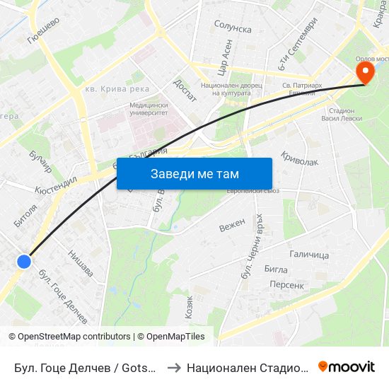 Бул. Гоце Делчев / Gotse Delchev Blvd. (0308) to Национален Стадион ""Васил Левски"" map