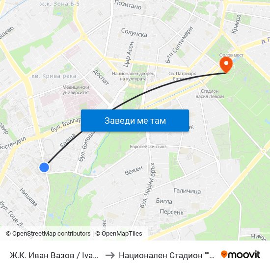 Ж.К. Иван Вазов / Ivan Vazov (0626) to Национален Стадион ""Васил Левски"" map