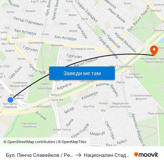 Бул. Пенчо Славейков / Pencho Slaveykov Blvd. (0356) to Национален Стадион ""Васил Левски"" map