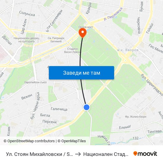 Ул. Стоян Михайловски / Stoyan Mihaylovski St. (2692) to Национален Стадион ""Васил Левски"" map