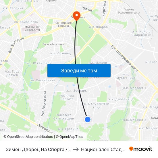 Зимен Дворец На Спорта / Winter Sports Palace (0742) to Национален Стадион ""Васил Левски"" map