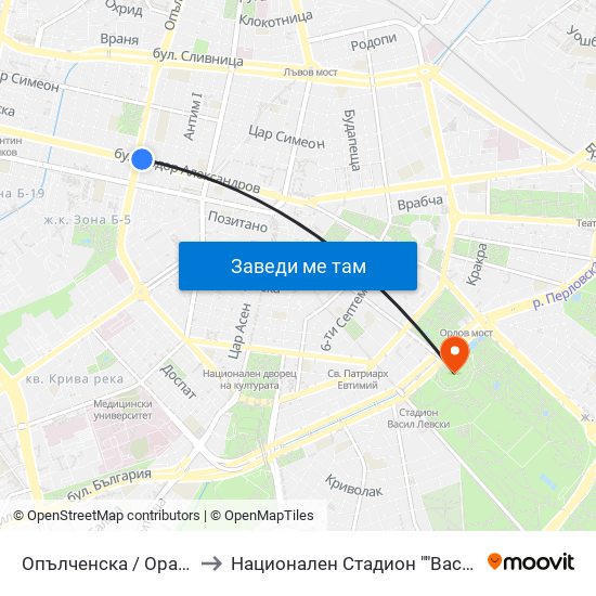 Опълченска / Opalchenska to Национален Стадион ""Васил Левски"" map