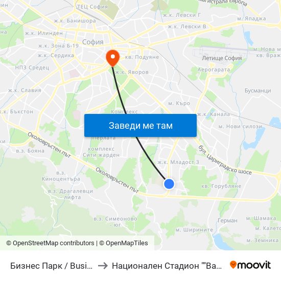 Бизнес Парк / Business Park to Национален Стадион ""Васил Левски"" map