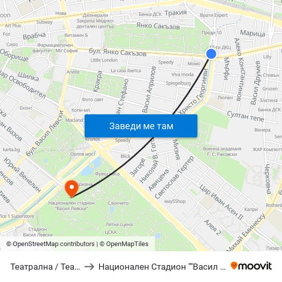 Театрална / Teatralna to Национален Стадион ""Васил Левски"" map