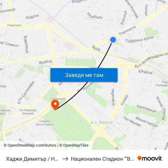 Хаджи Димитър / Hadzhi Dimitar to Национален Стадион ""Васил Левски"" map