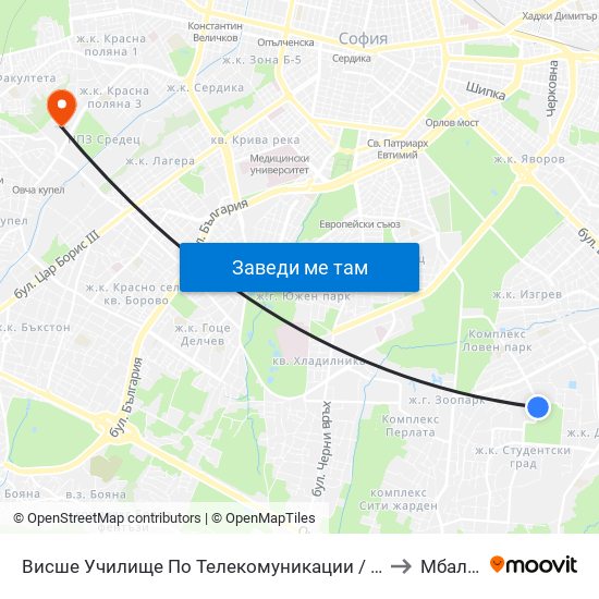 Висше Училище По Телекомуникации / University Of Telecommunications And Post (1397) to Мбал Надежда map