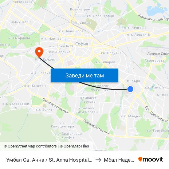 Умбал Св. Анна / St. Anna Hospital (1194) to Мбал Надежда map