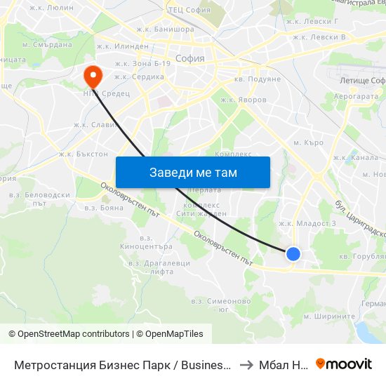 Метростанция Бизнес Парк / Business Park Metro Station (2490) to Мбал Надежда map