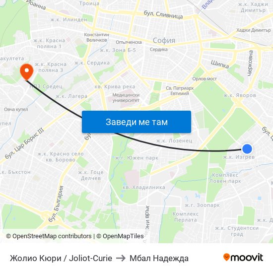 Жолио Кюри / Joliot-Curie to Мбал Надежда map