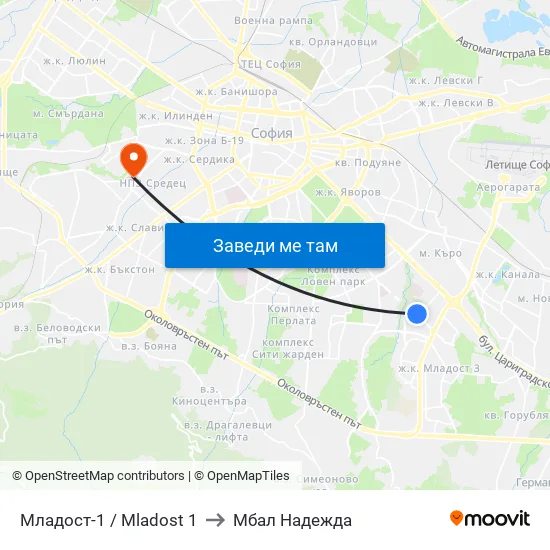 Младост 1 / Mladost 1 to Мбал Надежда map