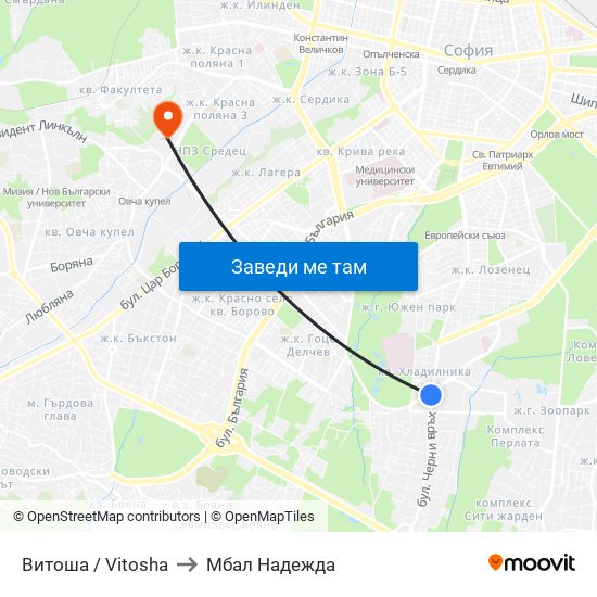Витоша / Vitosha to Мбал Надежда map