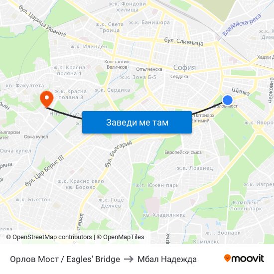 Орлов Мост / Eagles' Bridge to Мбал Надежда map