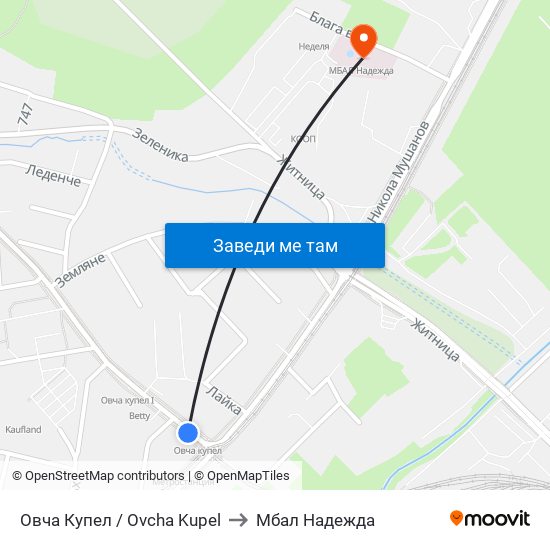 Овча Купел / Ovcha Kupel to Мбал Надежда map